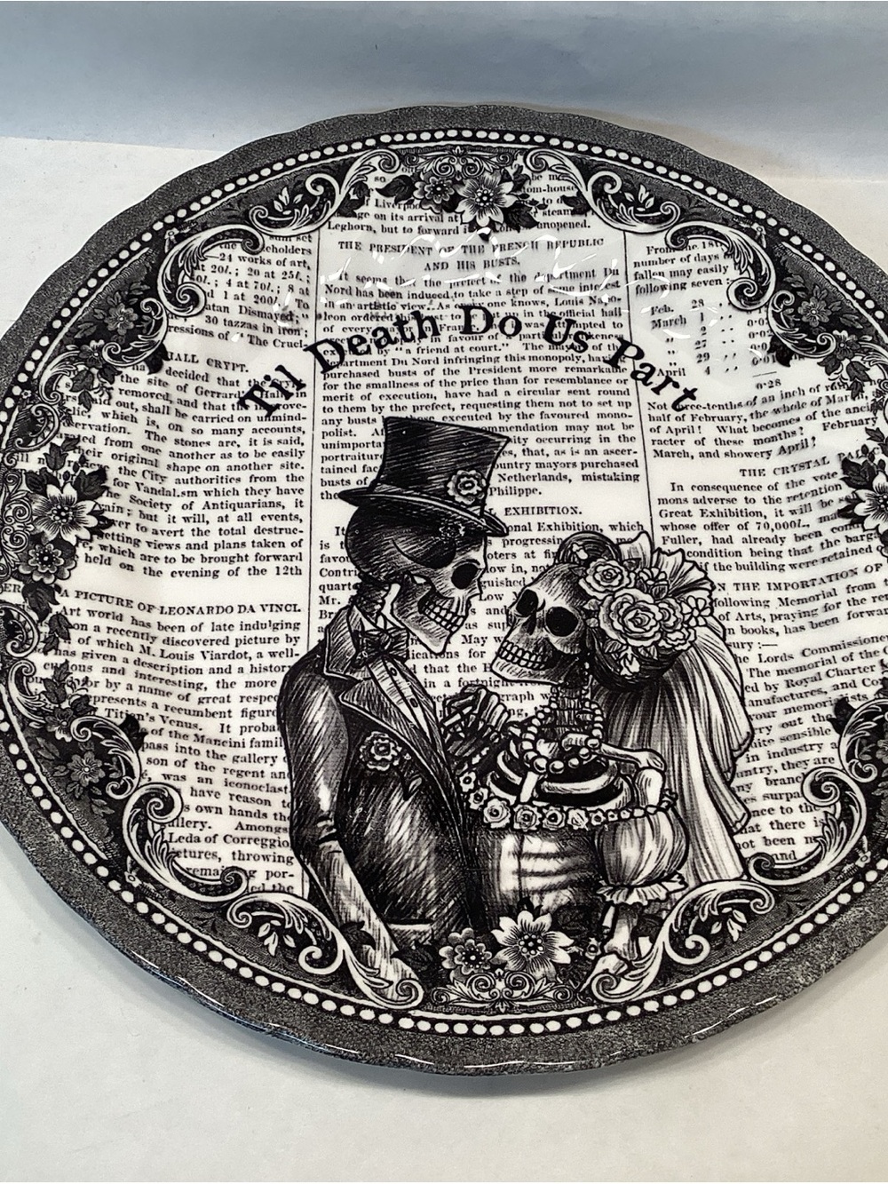 Royal Wessex Wedding Cake Plate 10” Til Death Do Us Part Skeleton Bride & Groom